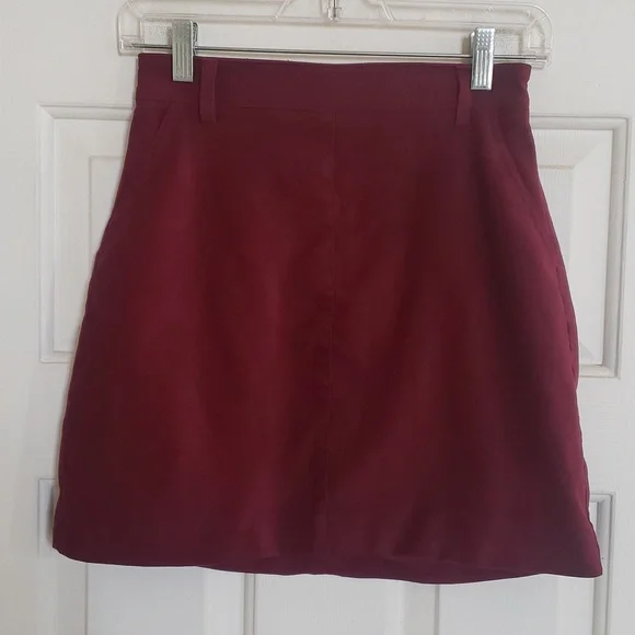 HOLLISTER Burgundy Faux Suede Skirt Ultra High Rise High-Waisted Exposed Zipper - Picture 7 of 13